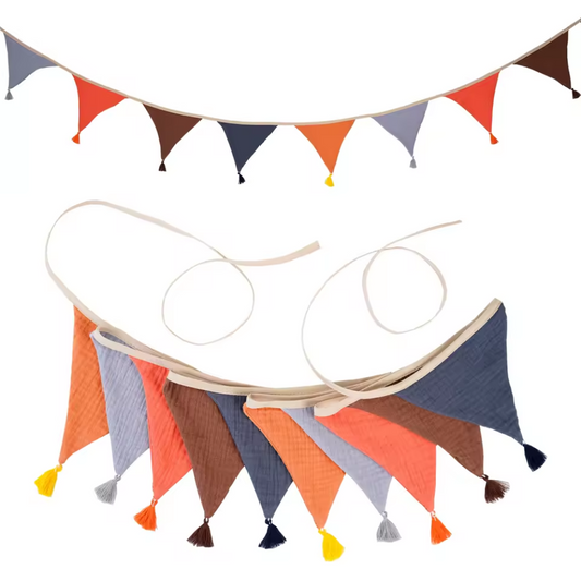 Pennant Garland – Decorative Bunting for Baby’s Room Navy Blue, Orange & Gray