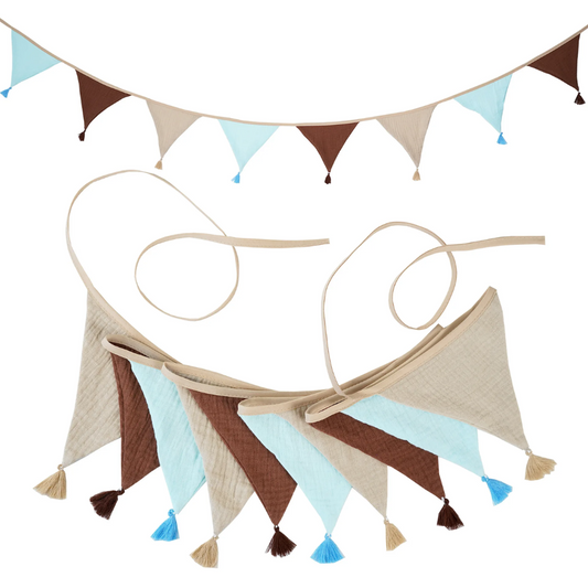 Pennant Garland – Decorative Bunting for Baby’s Room Brown, Sky Blue & Beige