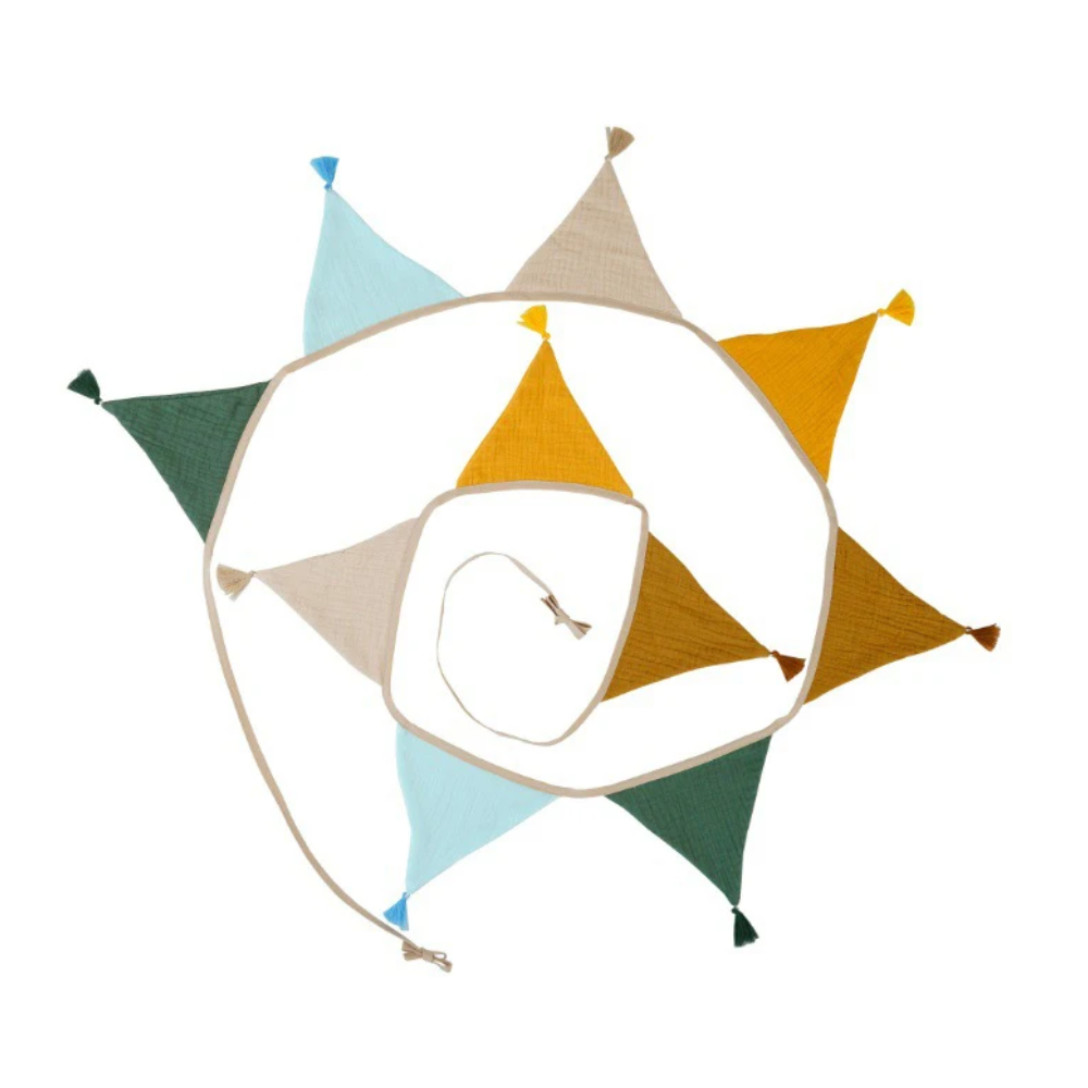 Pennant Garland – Decorative Bunting for Baby’s Room Yellow, Sky Blue & Green