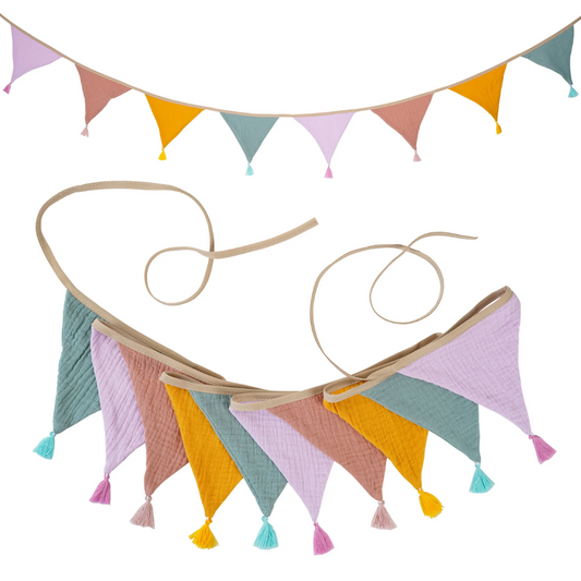 Pennant Garland – Decorative Bunting for Baby’s Room Yellow, Pastel Purple & Green