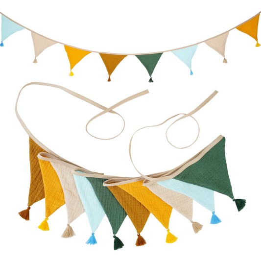 Pennant Garland – Decorative Bunting for Baby’s Room Yellow, Sky Blue & Green